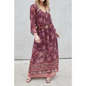 NWT Lovestitch Womens Boho Maxi Dress Small Romantic Feminine Floral Bell Sleeve
